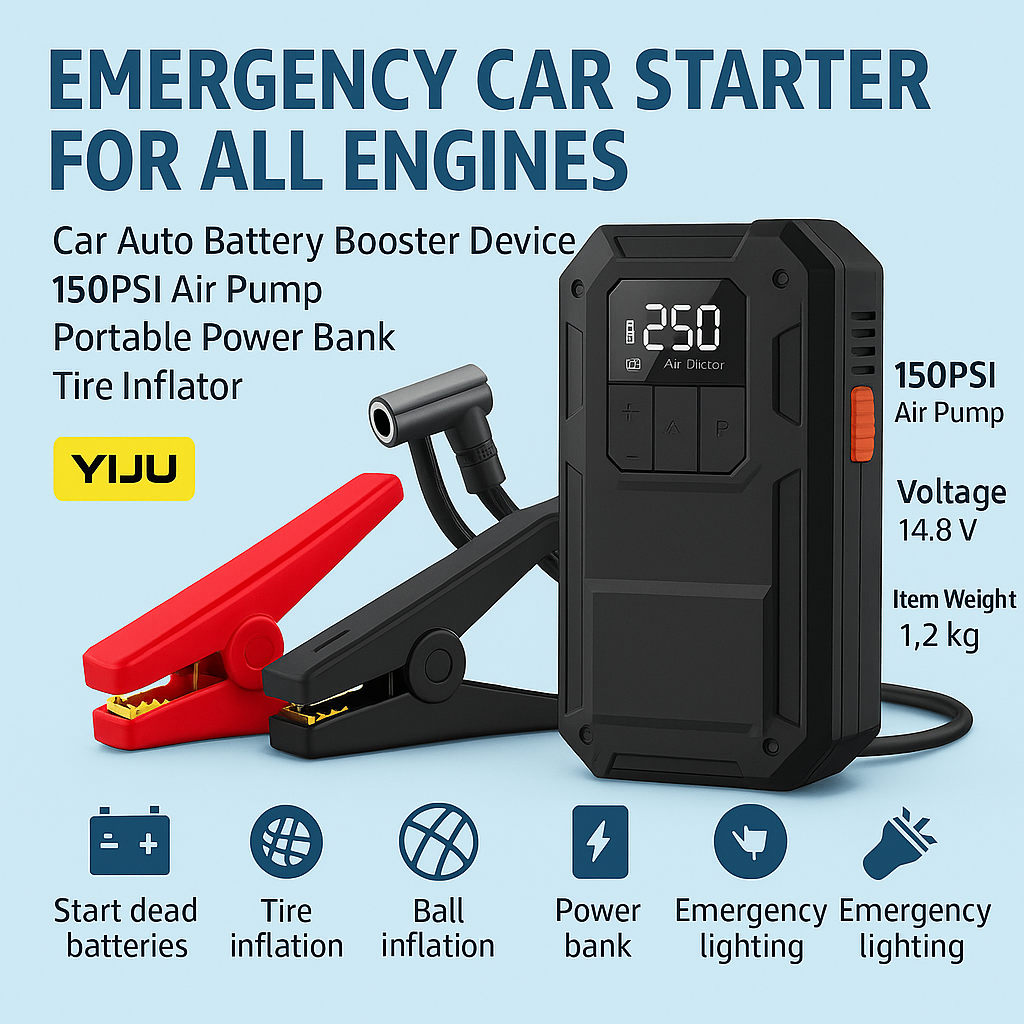 Heavy-Duty 4-in-1 Car Jump Starter with Air Pump and Power Bank