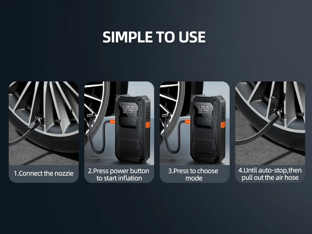 Heavy-Duty 4-in-1 Car Jump Starter with Air Pump and Power Bank